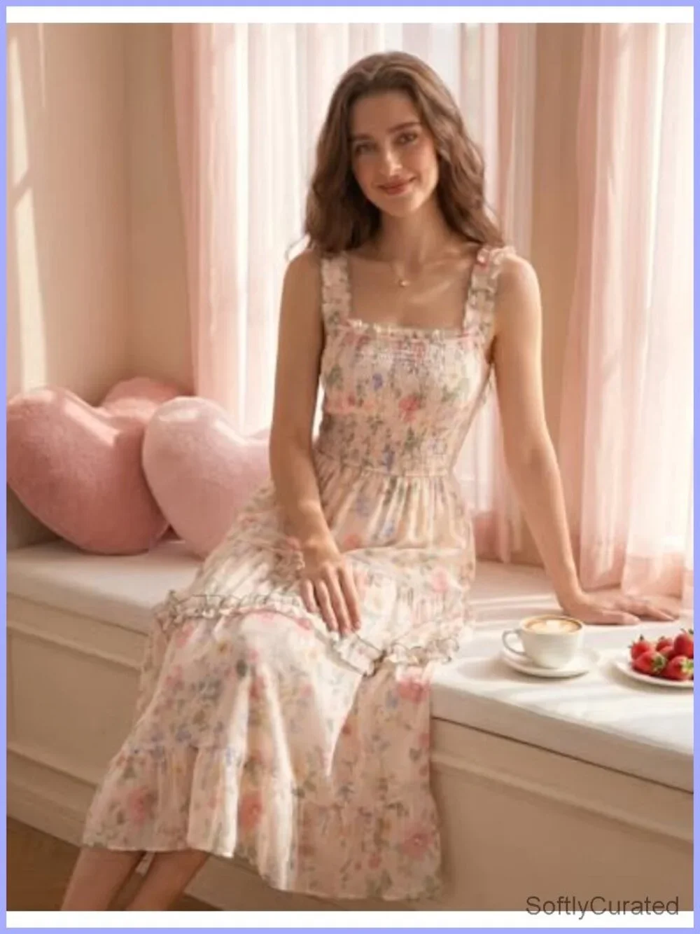 Boho Floral Smocked Square Neck Maxi Dress Sleeveless Tiered Ruffle Sundress